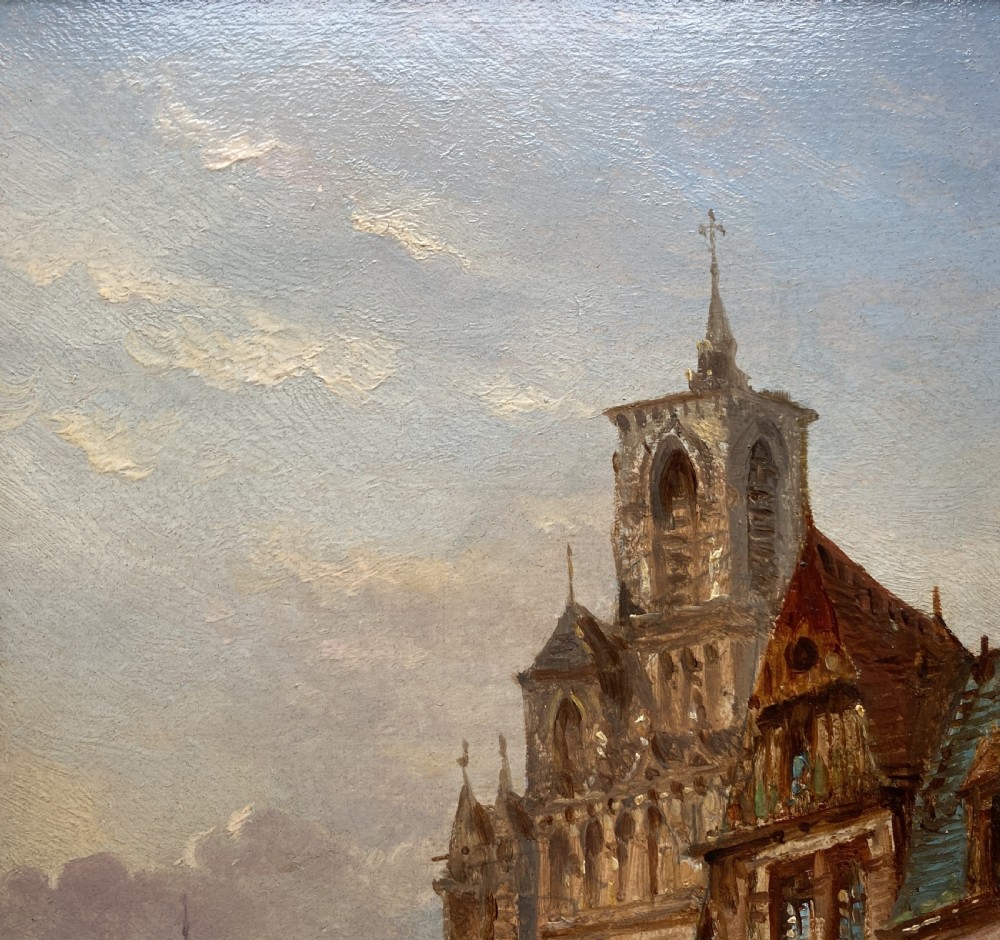 Felice Auguste Rezia (1835-1907) Market Day Cityscape Oil Painting (1of2) View V
