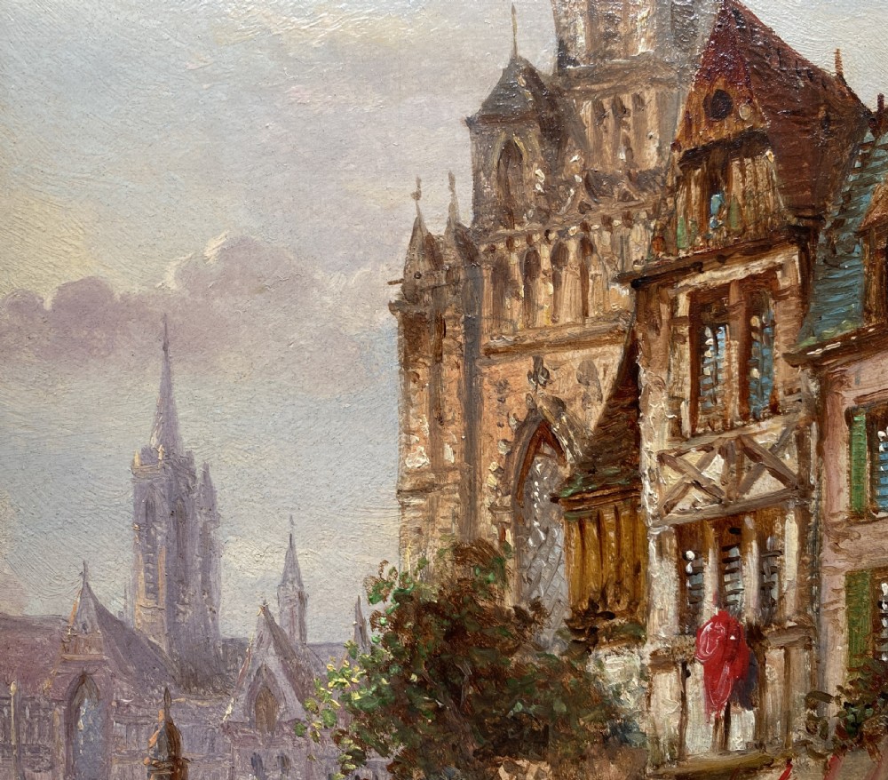 Felice Auguste Rezia (1835-1907) Market Day Cityscape Oil Painting (1of2) View VI
