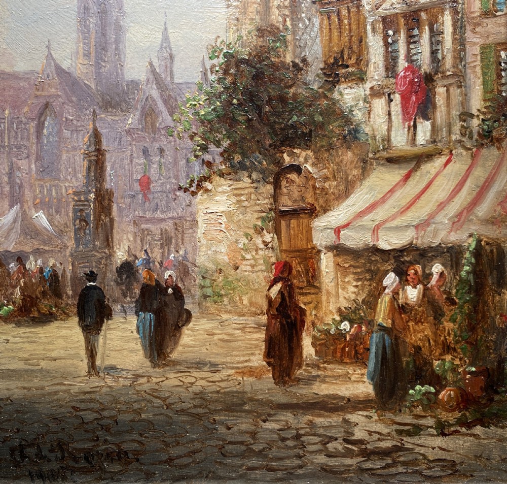 Felice Auguste Rezia (1835-1907) Market Day Cityscape Oil Painting (1of2) View VII