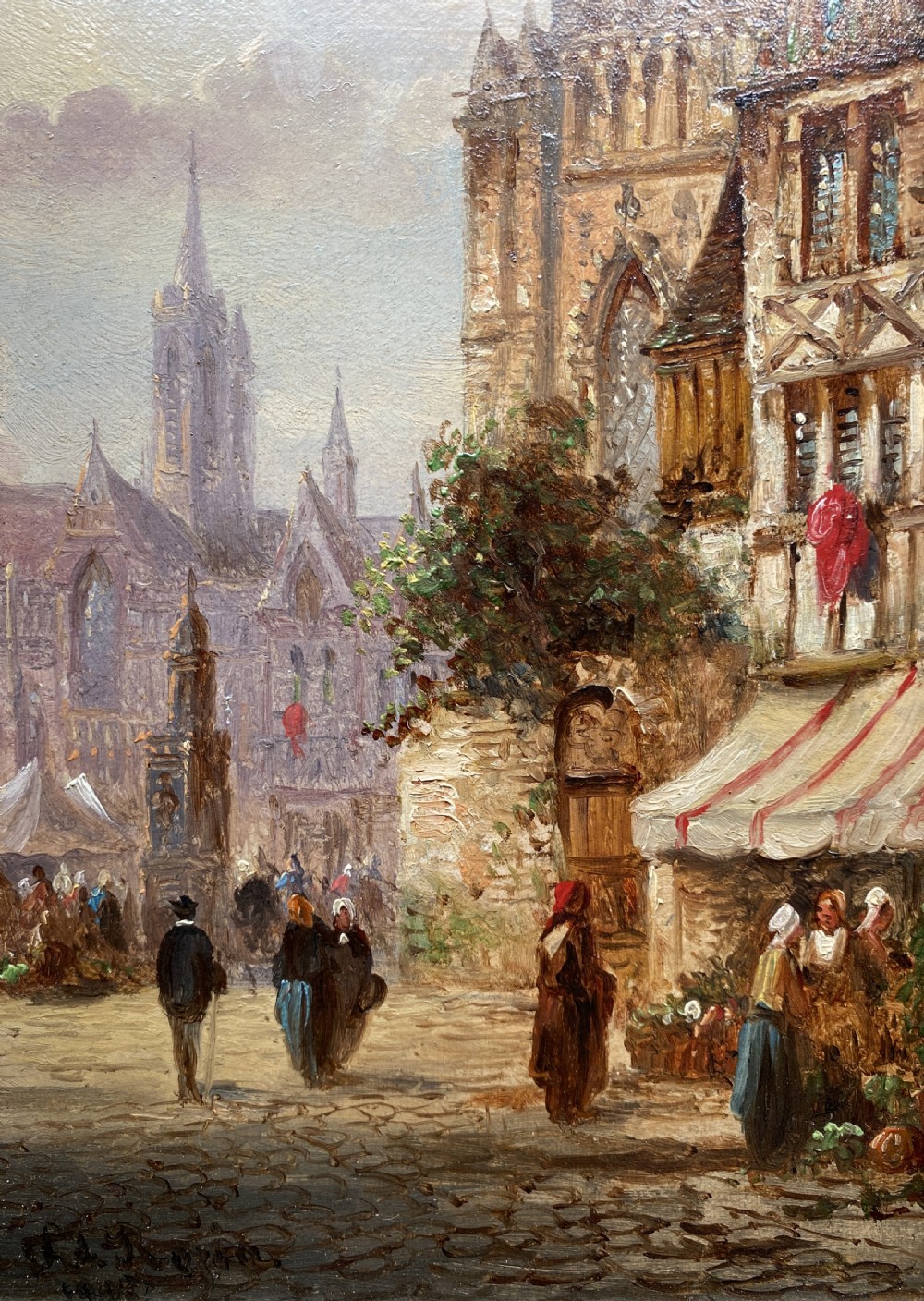 Felice Auguste Rezia (1835-1907) Market Day Cityscape Oil Painting (1of2) View VIII