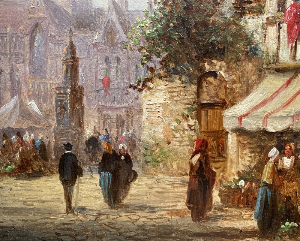 Felice Auguste Rezia (1835-1907) Market Day Cityscape Oil Painting (1of2) View X
