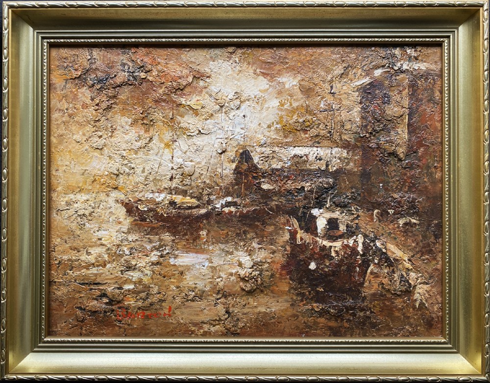 c. 1960 Superb Post-Impressionist Seascape Oil and Impasto Painting (2of 2)