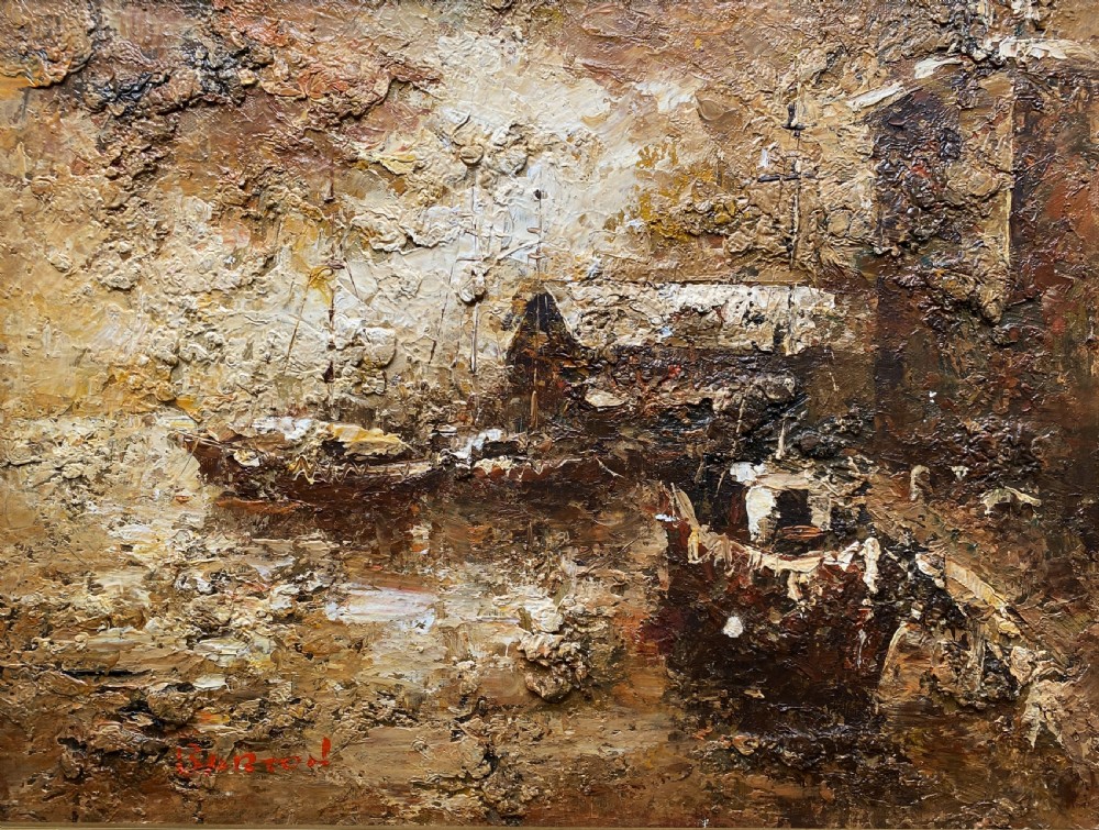 c. 1960 Superb Post-Impressionist Seascape Oil and Impasto Painting (2of 2) View II