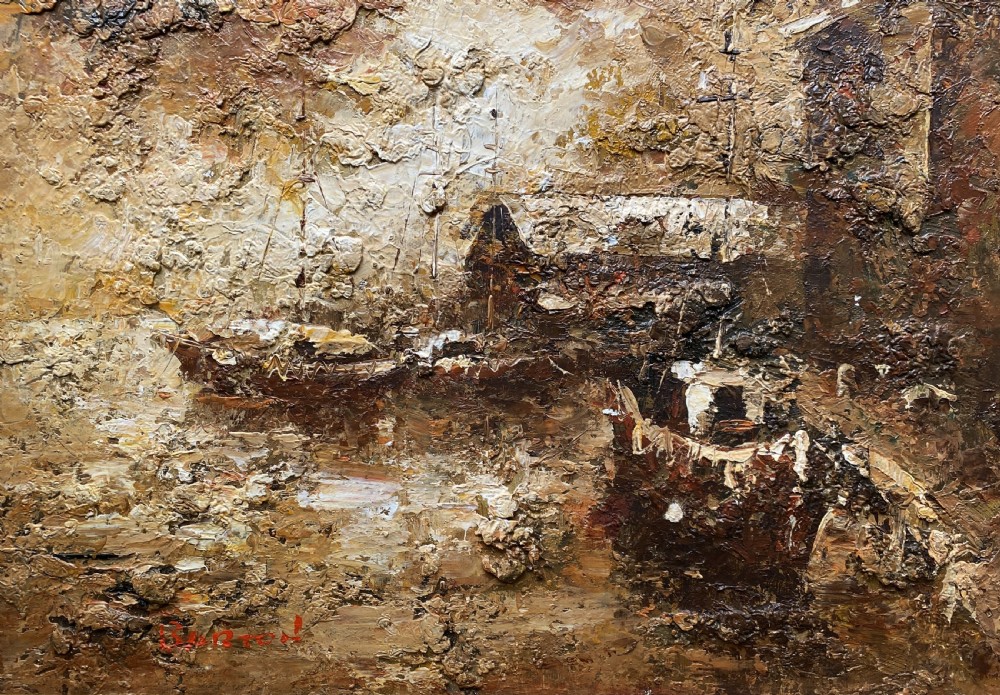 c. 1960 Superb Post-Impressionist Seascape Oil and Impasto Painting (2of 2) View III