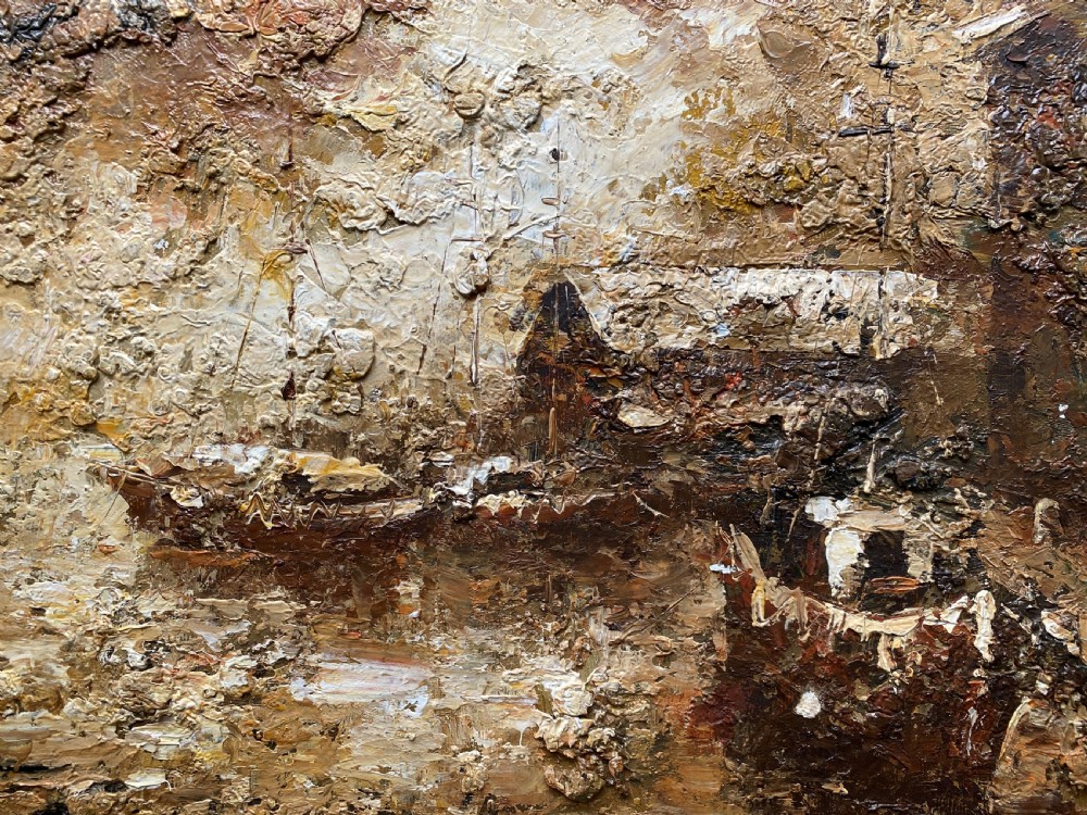 c. 1960 Superb Post-Impressionist Seascape Oil and Impasto Painting (2of 2) View IV