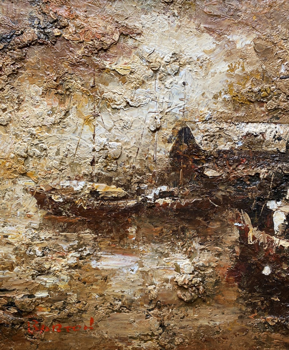 c. 1960 Superb Post-Impressionist Seascape Oil and Impasto Painting (2of 2) View VI