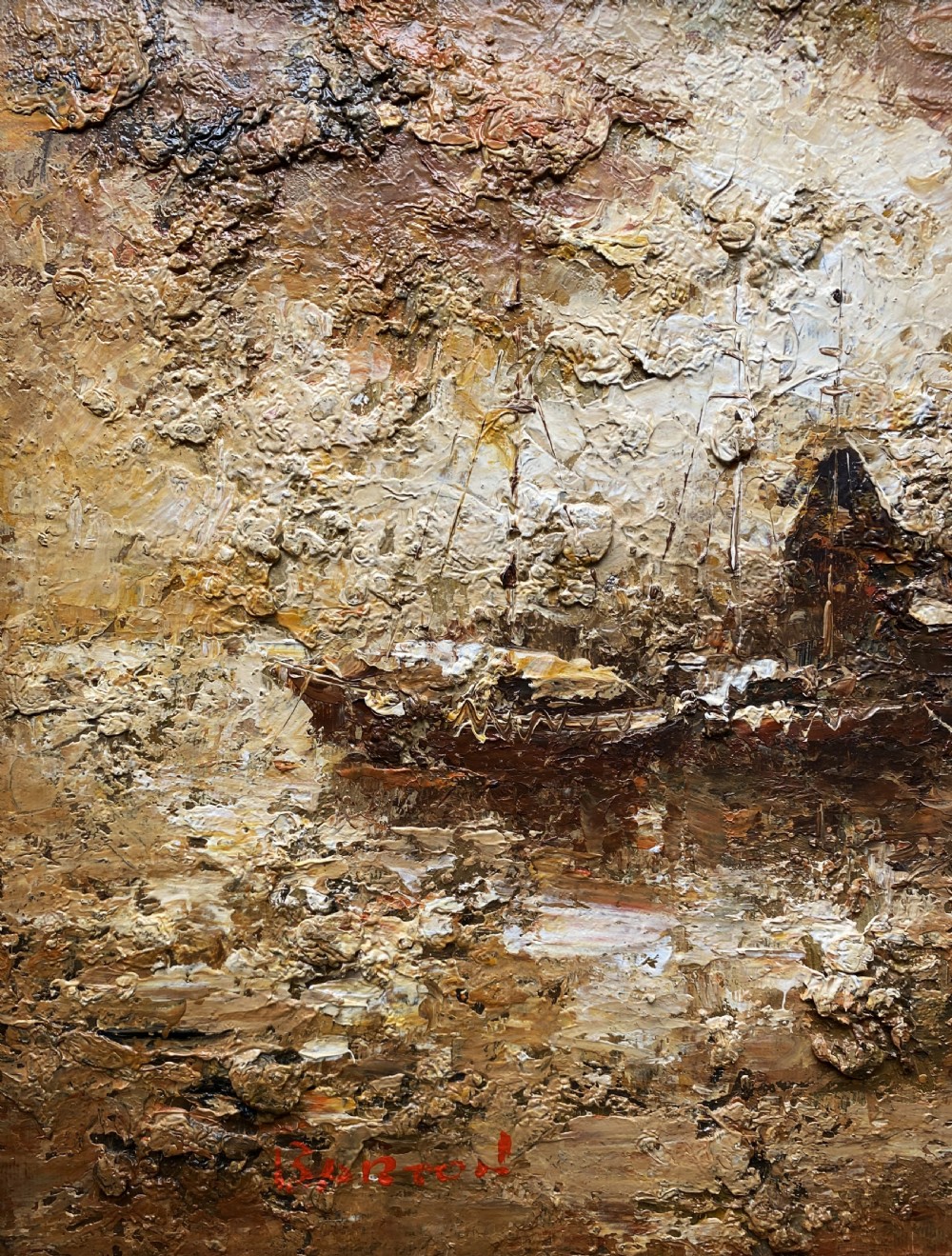 c. 1960 Superb Post-Impressionist Seascape Oil and Impasto Painting (2of 2) View VII