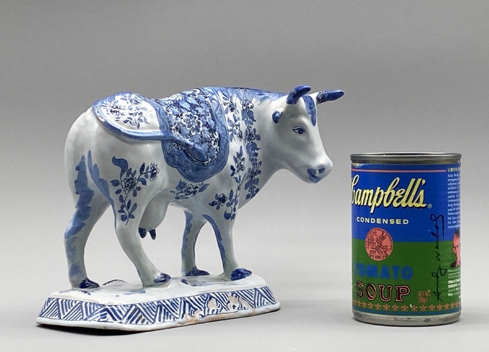 Circa 1900 Dutch Delft Blue & White Chinoiserie Faience Cow  View II