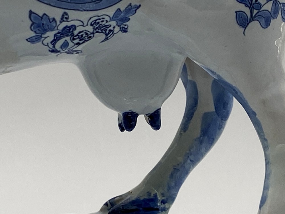 Circa 1900 Dutch Delft Blue & White Chinoiserie Faience Cow  View XVI