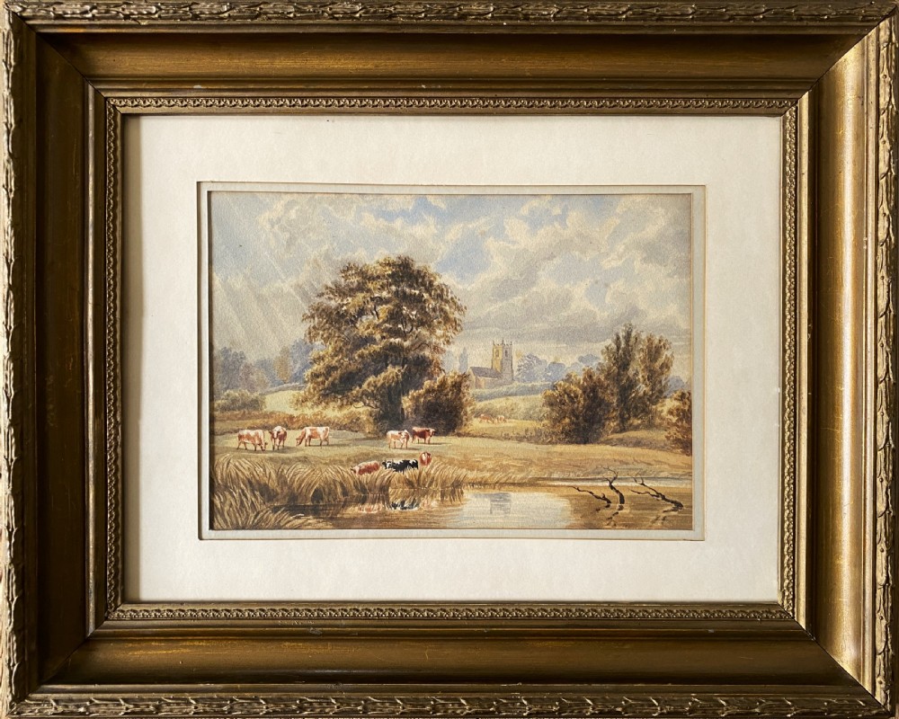 19th Century Antique British School Farming Landscape Watercolour Painting