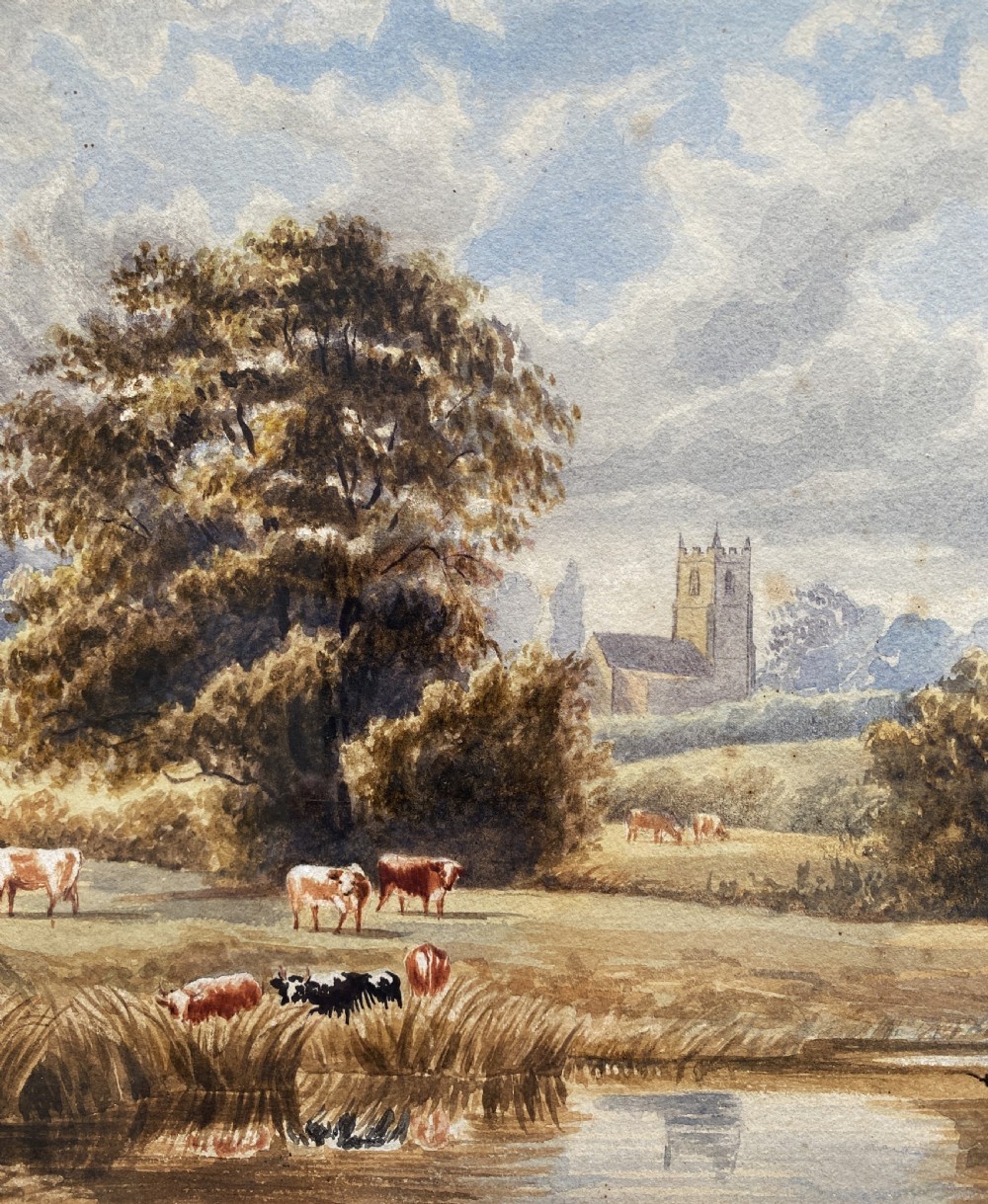 19th Century Antique British School Farming Landscape Watercolour Painting View V