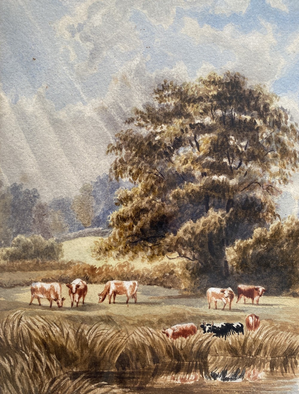 19th Century Antique British School Farming Landscape Watercolour Painting View VI