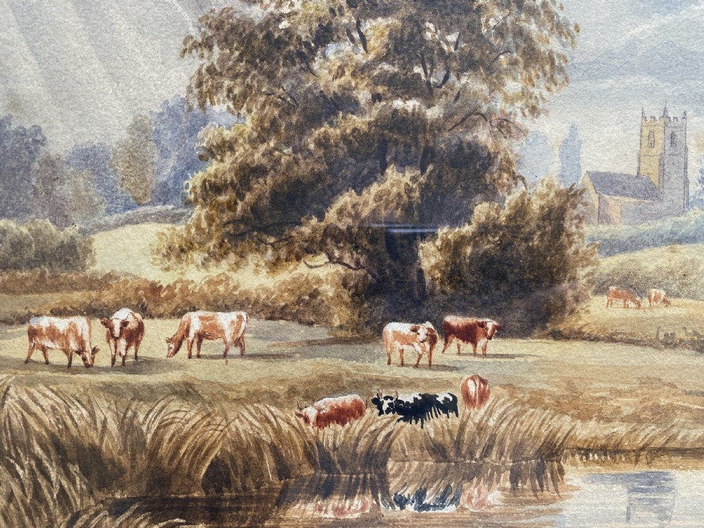 19th Century Antique British School Farming Landscape Watercolour Painting View VII