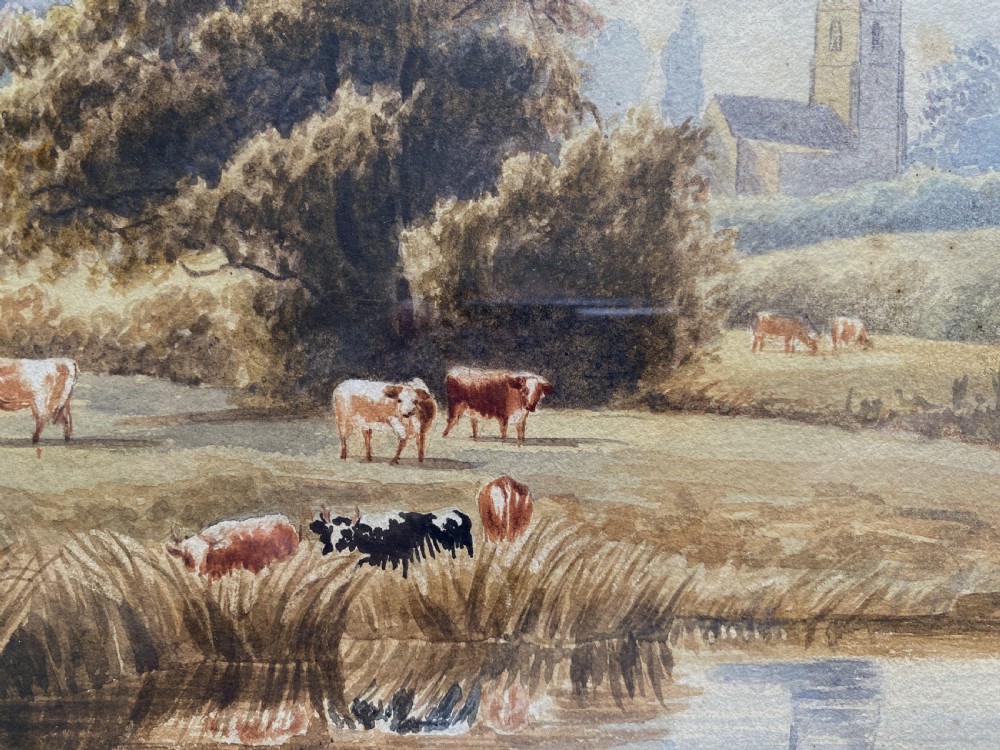 19th Century Antique British School Farming Landscape Watercolour Painting View VIII