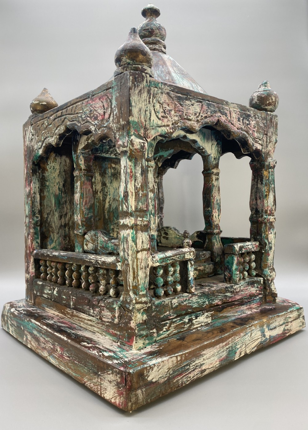 Early 20thC Polychrome Carved Hardwood Tabletop Meditation Buddhist Temple View III