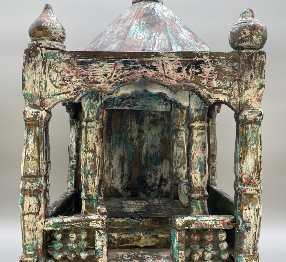 Early 20thC Polychrome Carved Hardwood Tabletop Meditation Buddhist Temple View VII