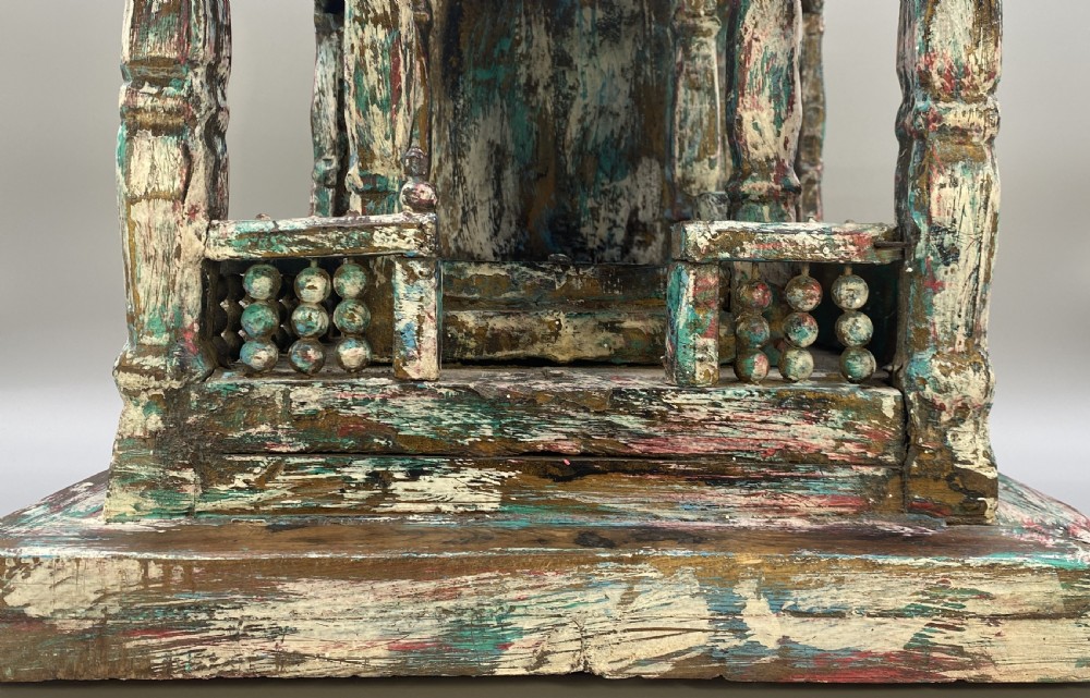 Early 20thC Polychrome Carved Hardwood Tabletop Meditation Buddhist Temple View IX