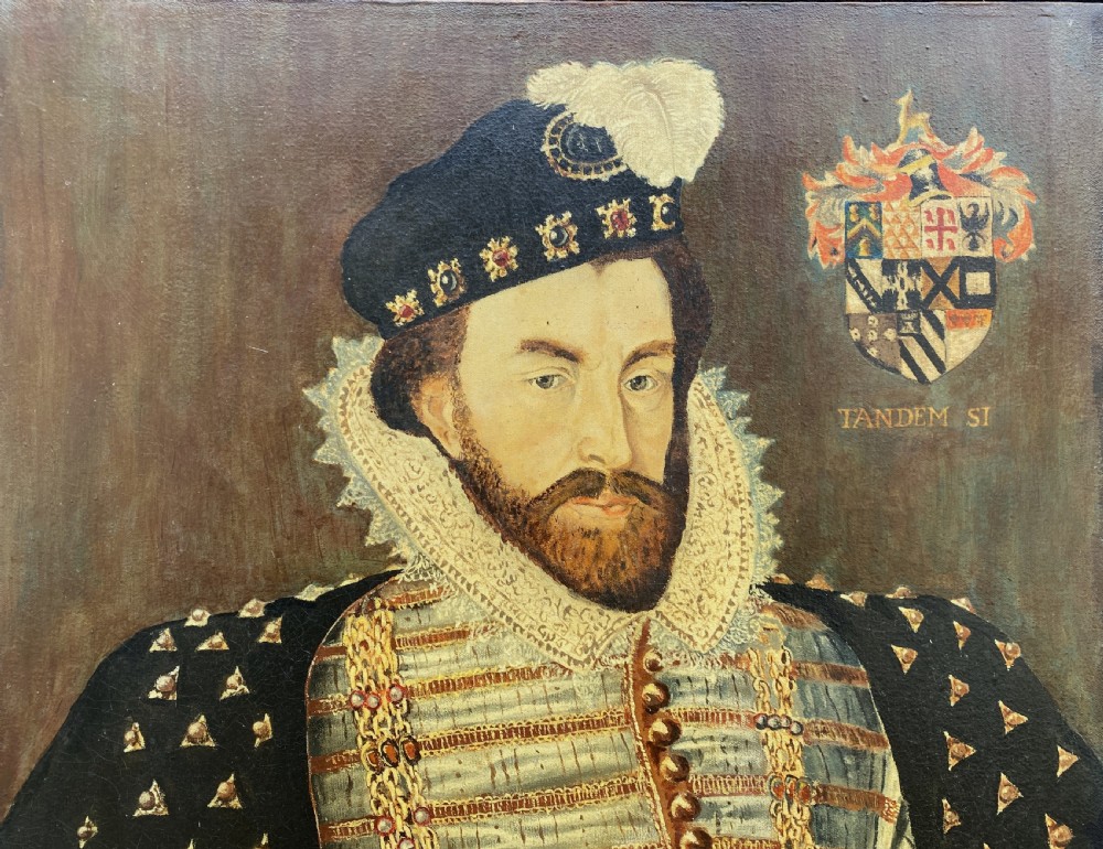 Primitive 17th-Century Style Nobleman Oil on Canvas Portrait Painting circa 1960s View IV
