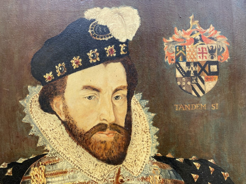 Primitive 17th-Century Style Nobleman Oil on Canvas Portrait Painting circa 1960s View V