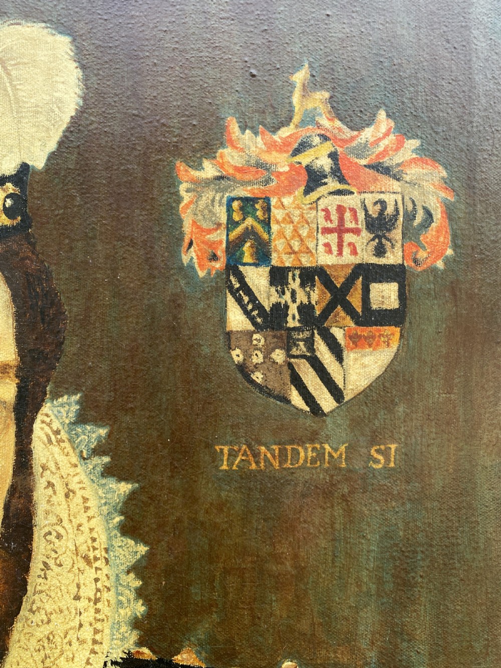 Primitive 17th-Century Style Nobleman Oil on Canvas Portrait Painting circa 1960s View VI