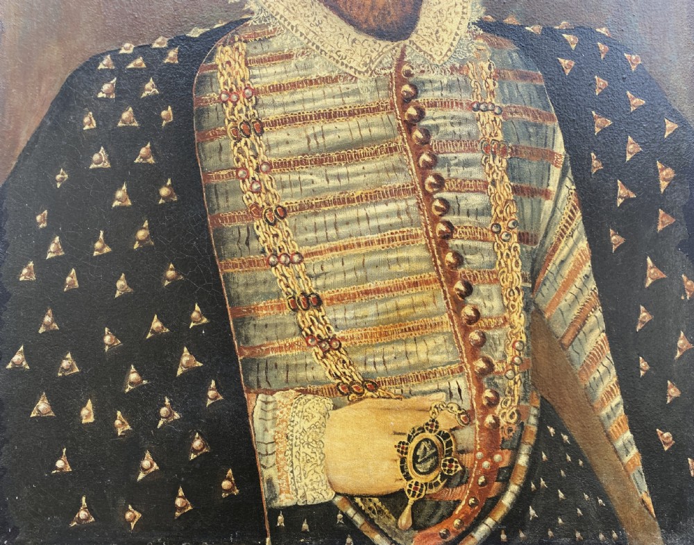 Primitive 17th-Century Style Nobleman Oil on Canvas Portrait Painting circa 1960s View VII