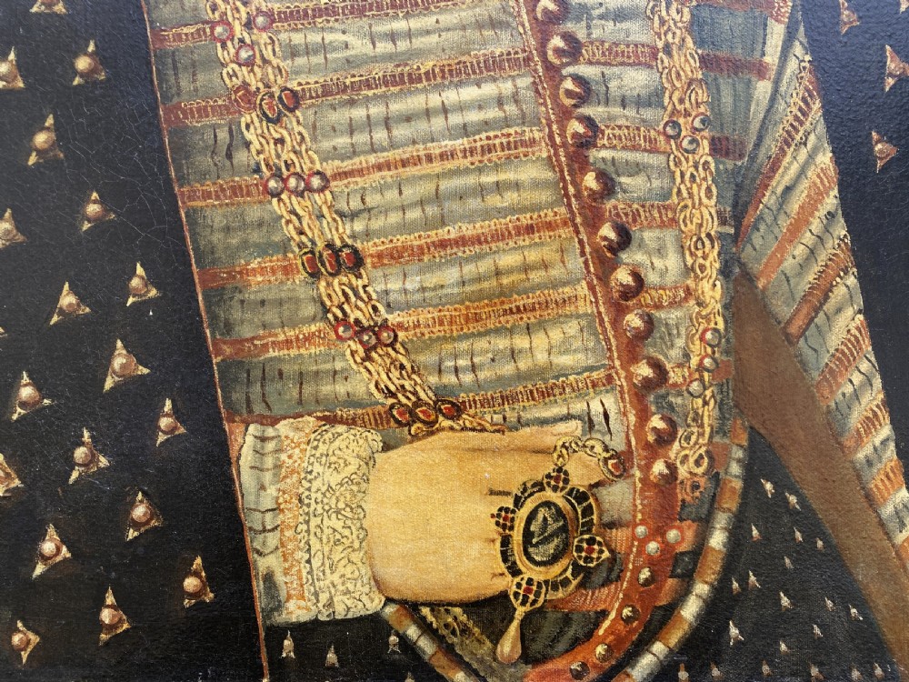 Primitive 17th-Century Style Nobleman Oil on Canvas Portrait Painting circa 1960s View VIII