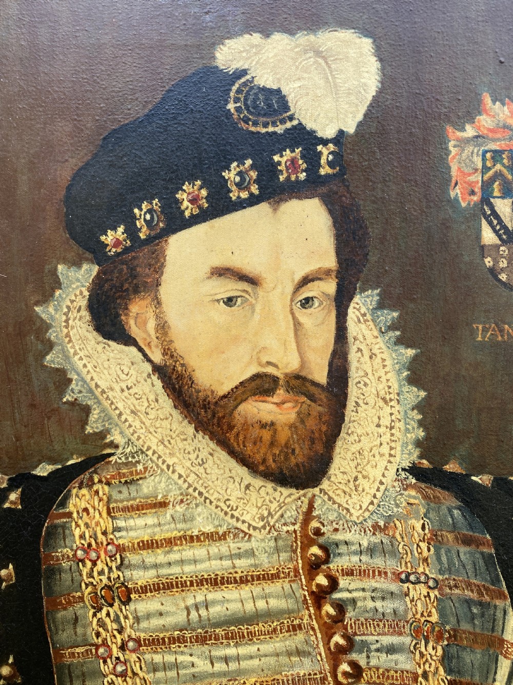Primitive 17th-Century Style Nobleman Oil on Canvas Portrait Painting circa 1960s View IX