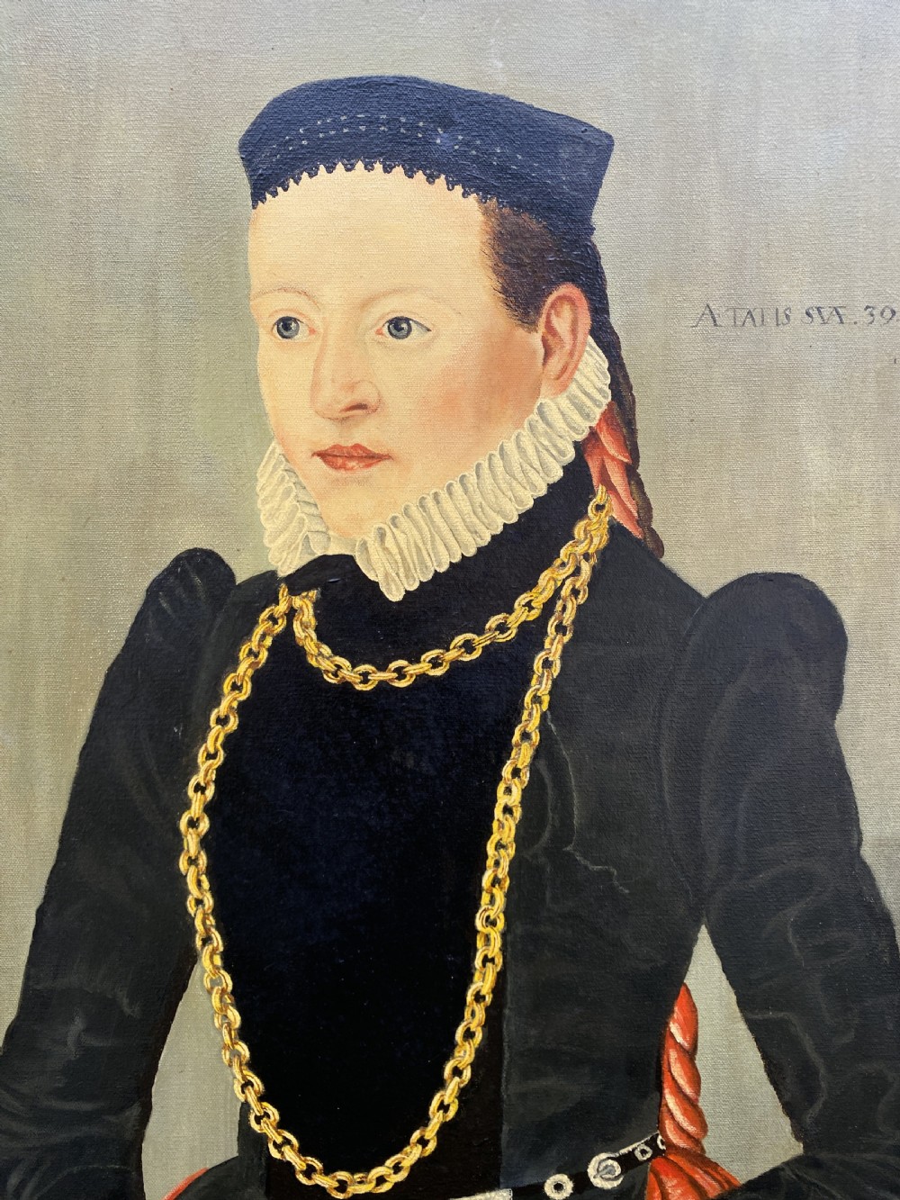 Primitive 16th-Century Style Female Oil on Canvas Portrait Painting circa 1960 View IX