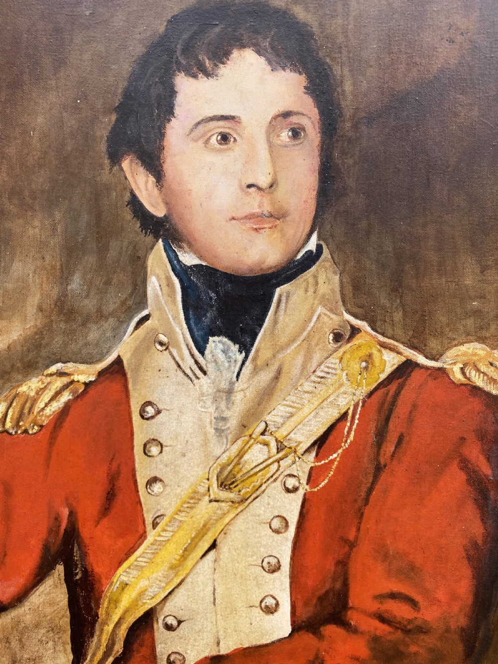 Primitive 17th-Century Style Aristocratic Gent Oil Portrait Painting circa 1960 View V