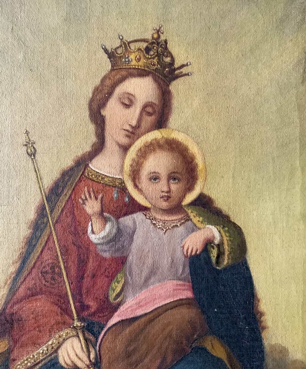 The Virgin Mary & Christ Child, Jesus. 19th Century Oil Portrait Painting View IV