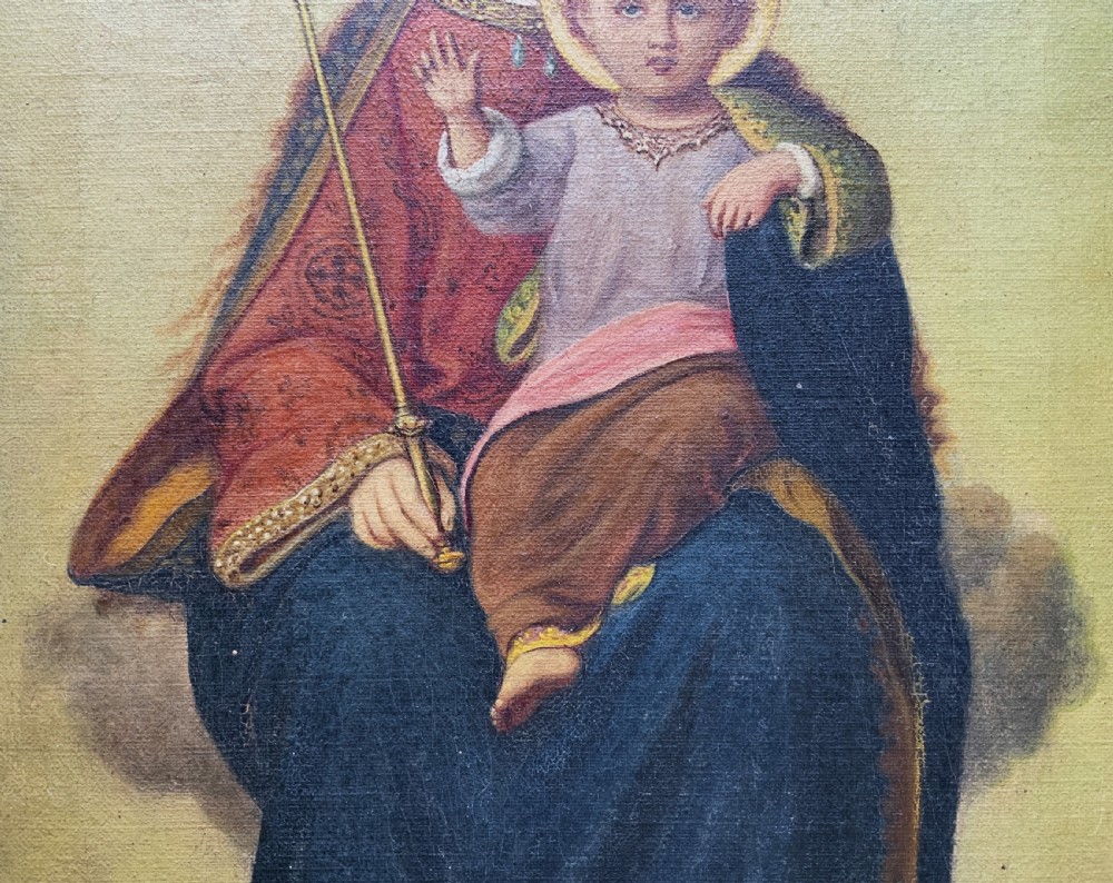 The Virgin Mary & Christ Child, Jesus. 19th Century Oil Portrait Painting View VIII