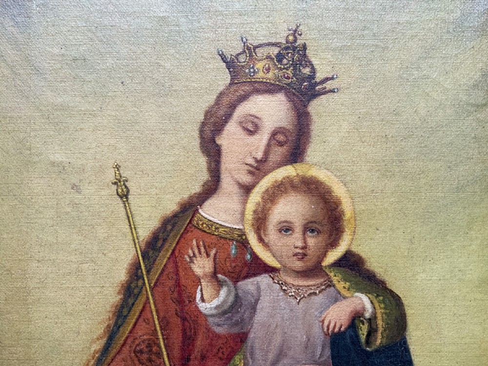 The Virgin Mary & Christ Child, Jesus. 19th Century Oil Portrait Painting View IX