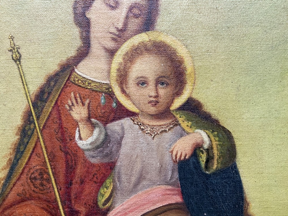 The Virgin Mary & Christ Child, Jesus. 19th Century Oil Portrait Painting View X
