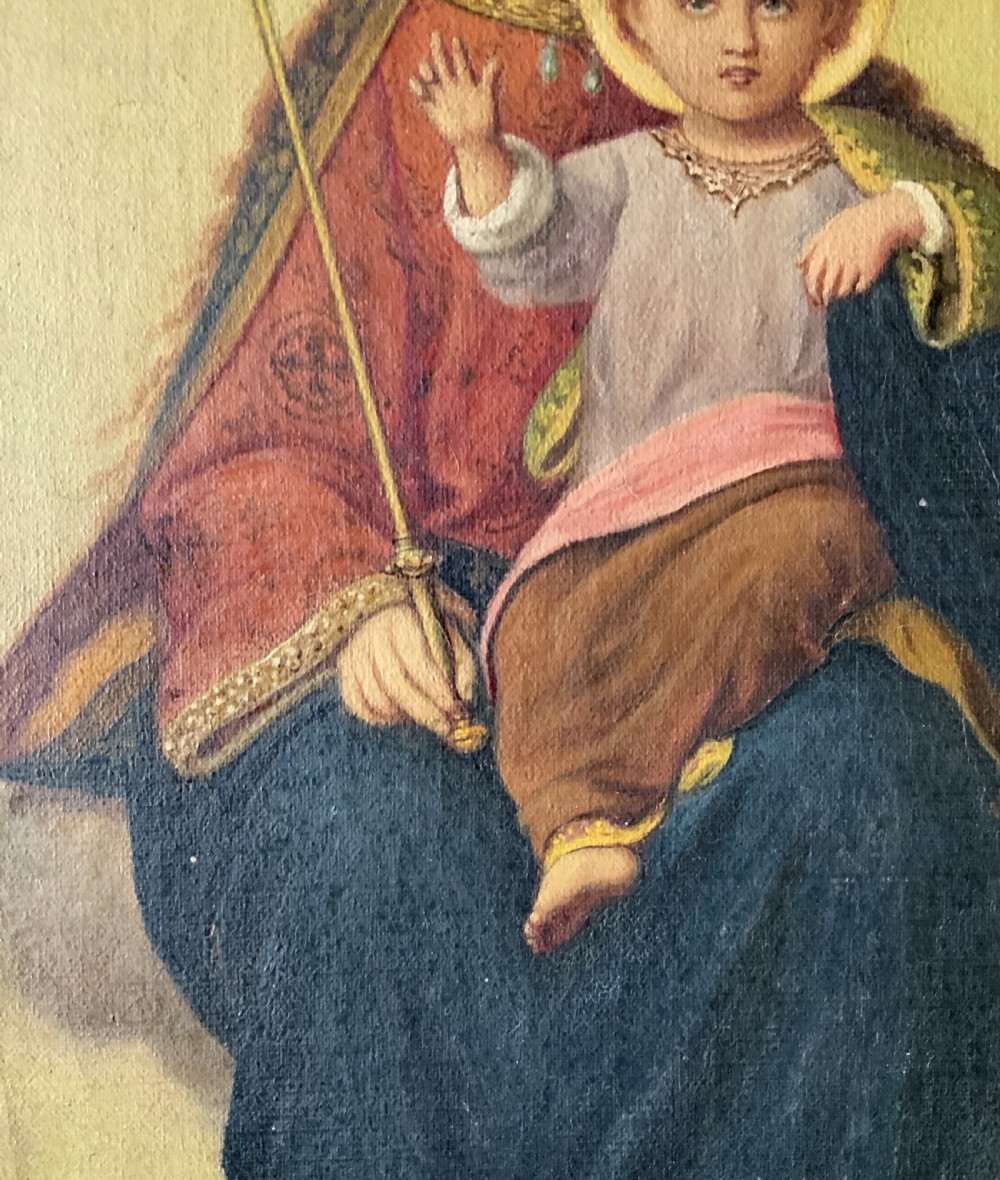 The Virgin Mary & Christ Child, Jesus. 19th Century Oil Portrait Painting View XI