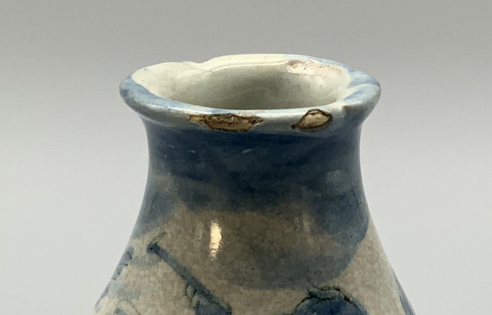 Pair of 17th-century Italian Savona majolica apothecary bottles with cobalt blue hand-painted putti and Latin inscriptions over a tin-glazed ground. View VIII