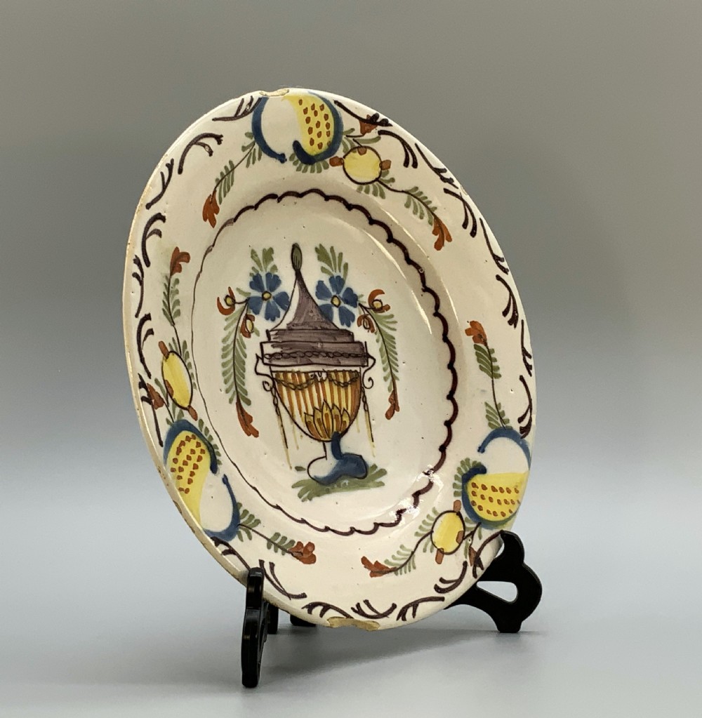 Gorgeous 18th-Century Dutch Delft Manganese and Polychrome Charger Plate View IV