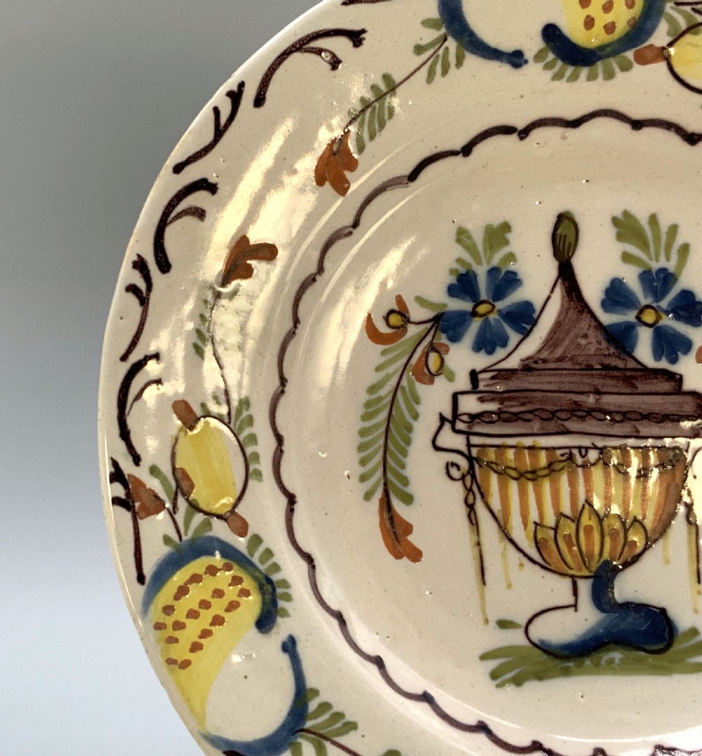 Gorgeous 18th-Century Dutch Delft Manganese and Polychrome Charger Plate View X