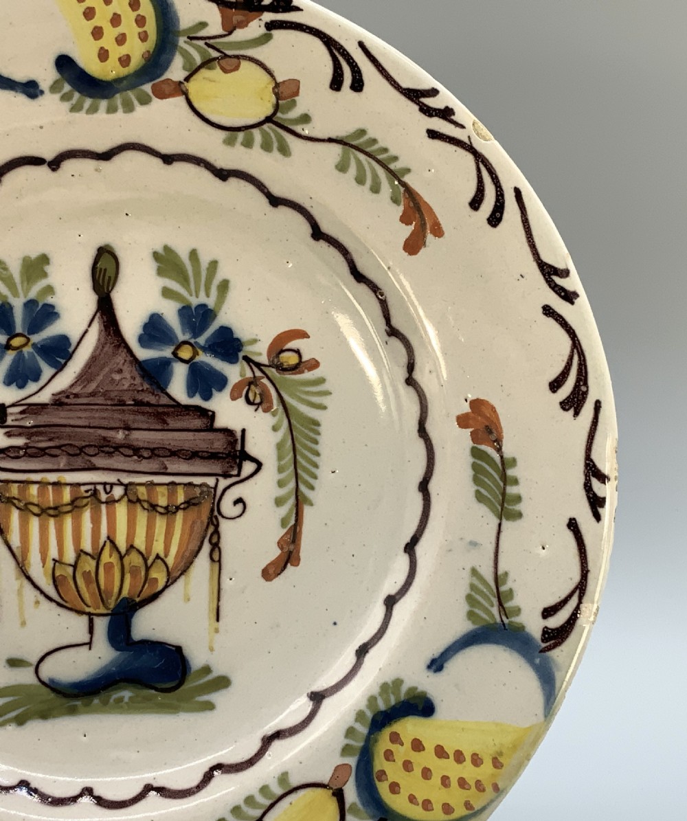 Gorgeous 18th-Century Dutch Delft Manganese and Polychrome Charger Plate View XI