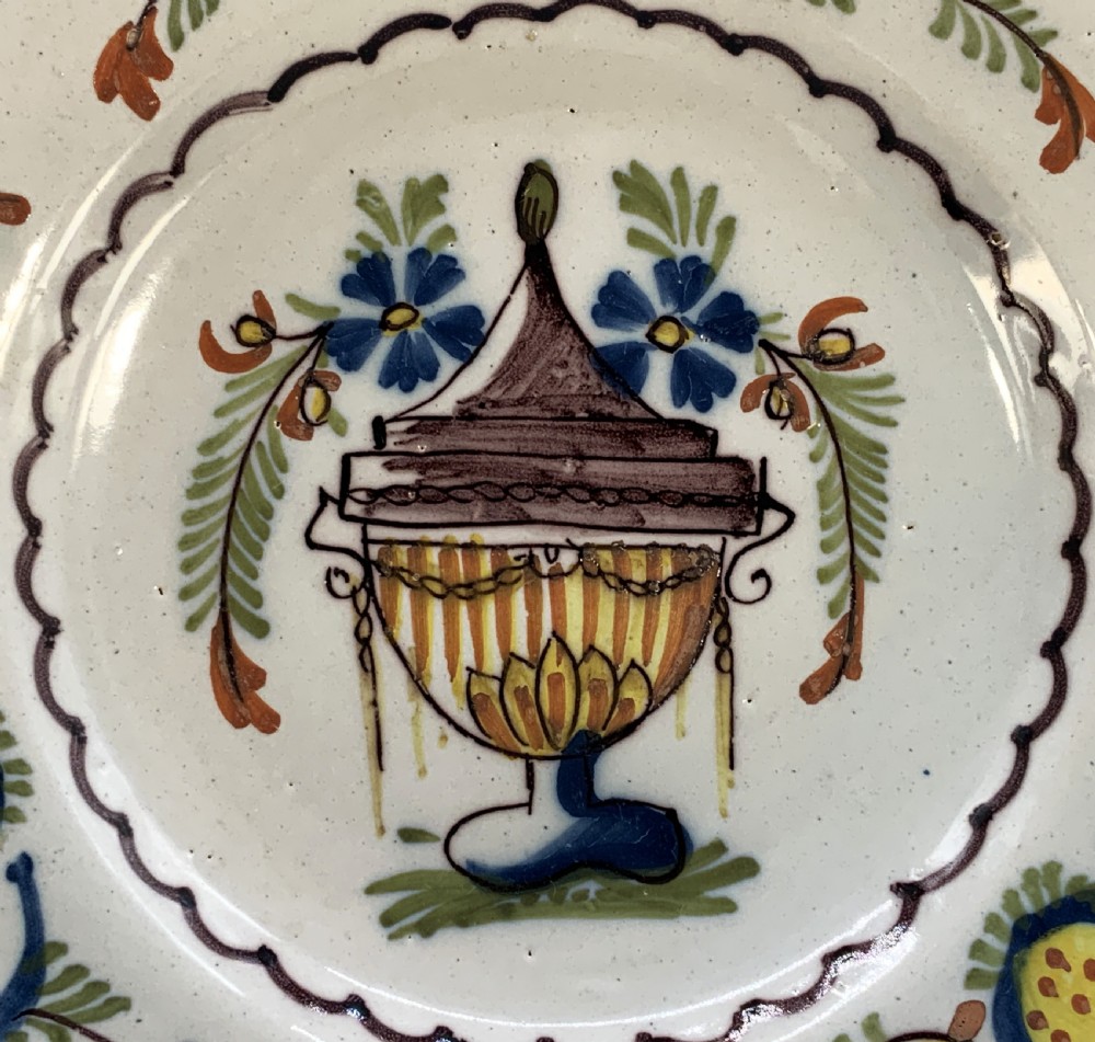 Gorgeous 18th-Century Dutch Delft Manganese and Polychrome Charger Plate View XII