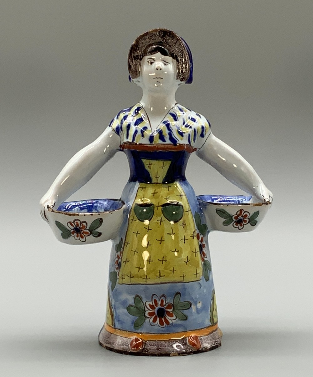 Rare 19th-Century French Polychrome Faience Delft Double Salt Cellar Saleron View III
