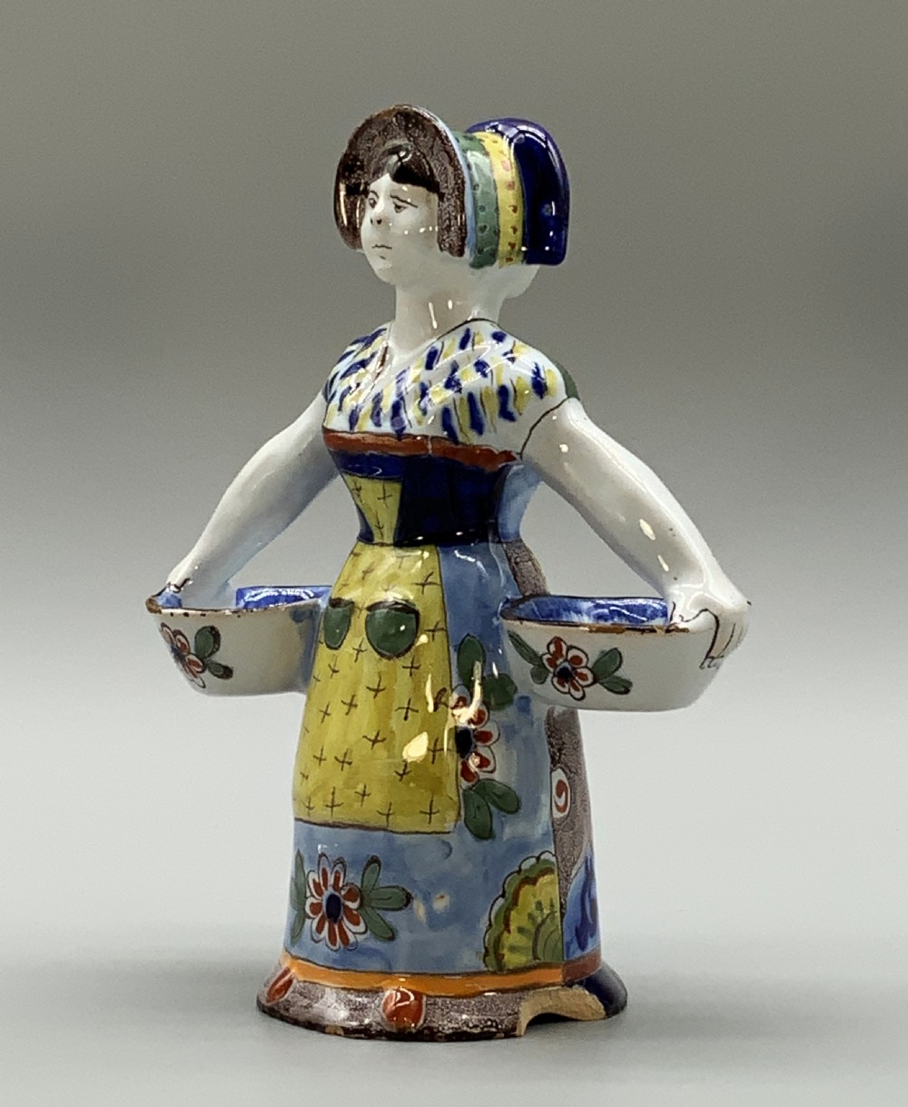 Rare 19th-Century French Polychrome Faience Delft Double Salt Cellar Saleron View IV