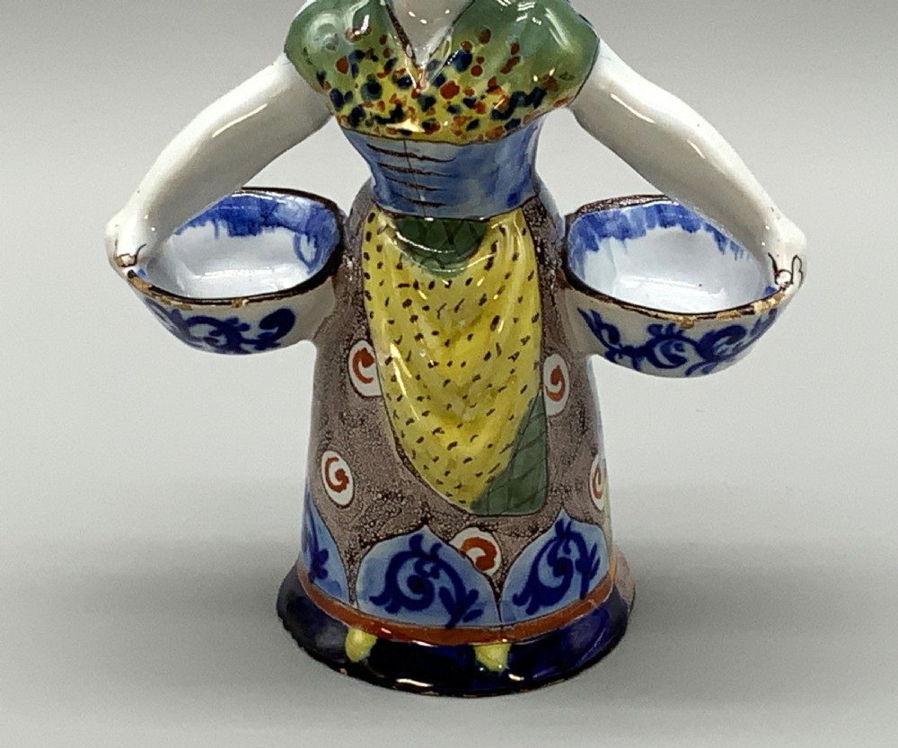 Rare 19th-Century French Polychrome Faience Delft Double Salt Cellar Saleron View VIII
