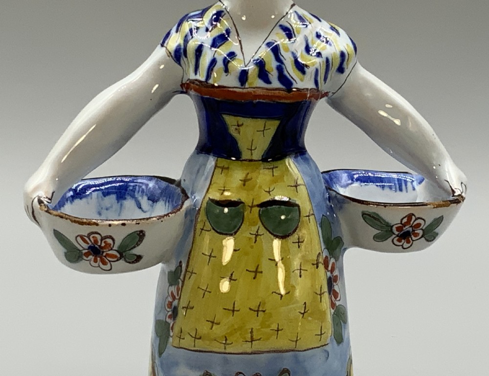 Rare 19th-Century French Polychrome Faience Delft Double Salt Cellar Saleron View X