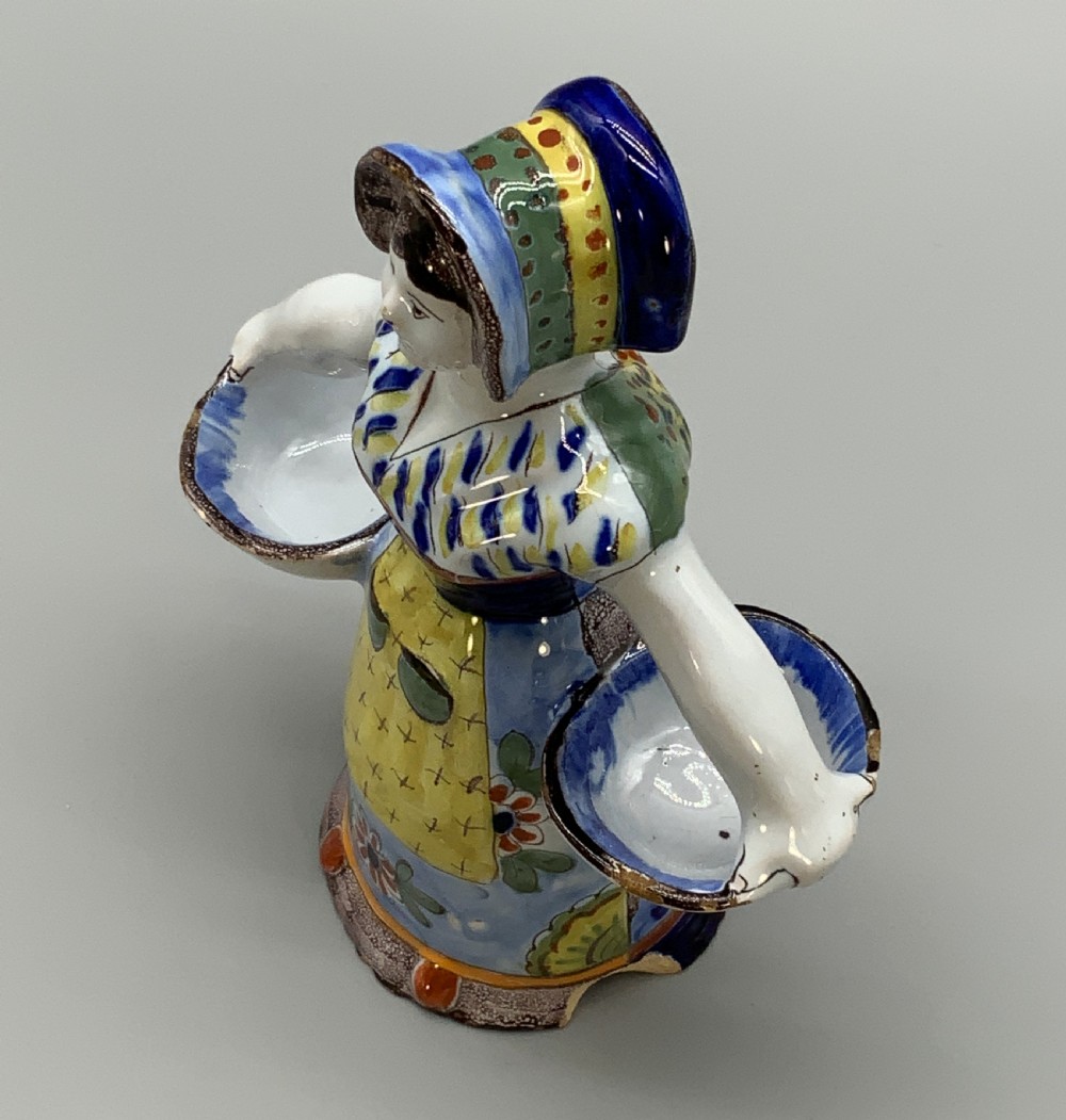 Rare 19th-Century French Polychrome Faience Delft Double Salt Cellar Saleron View XII