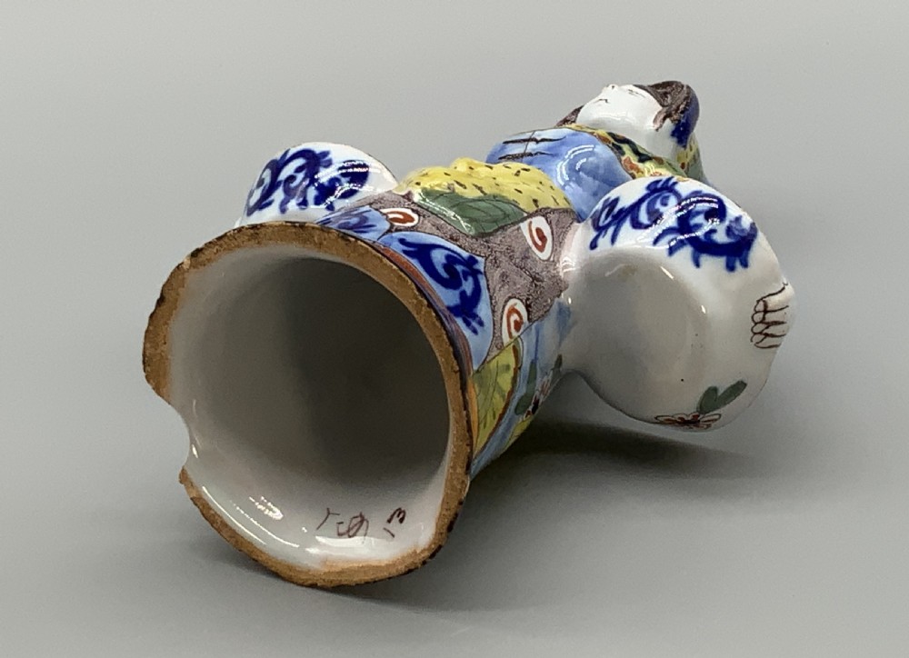 Rare 19th-Century French Polychrome Faience Delft Double Salt Cellar Saleron View XV