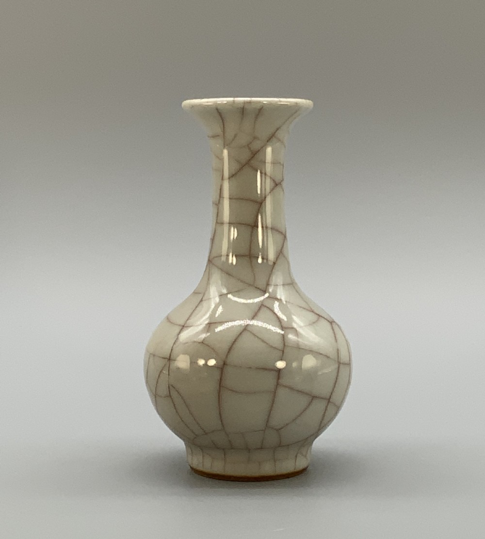 Fine Pair 19th-Century Chinese Ge-Type Crackle Glaze Bottle Vases View IV