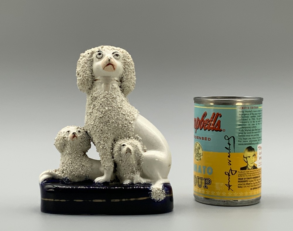 Circa 1910 Antique Staffordshire Pottery Poodle Family Figurine Statue
 View II