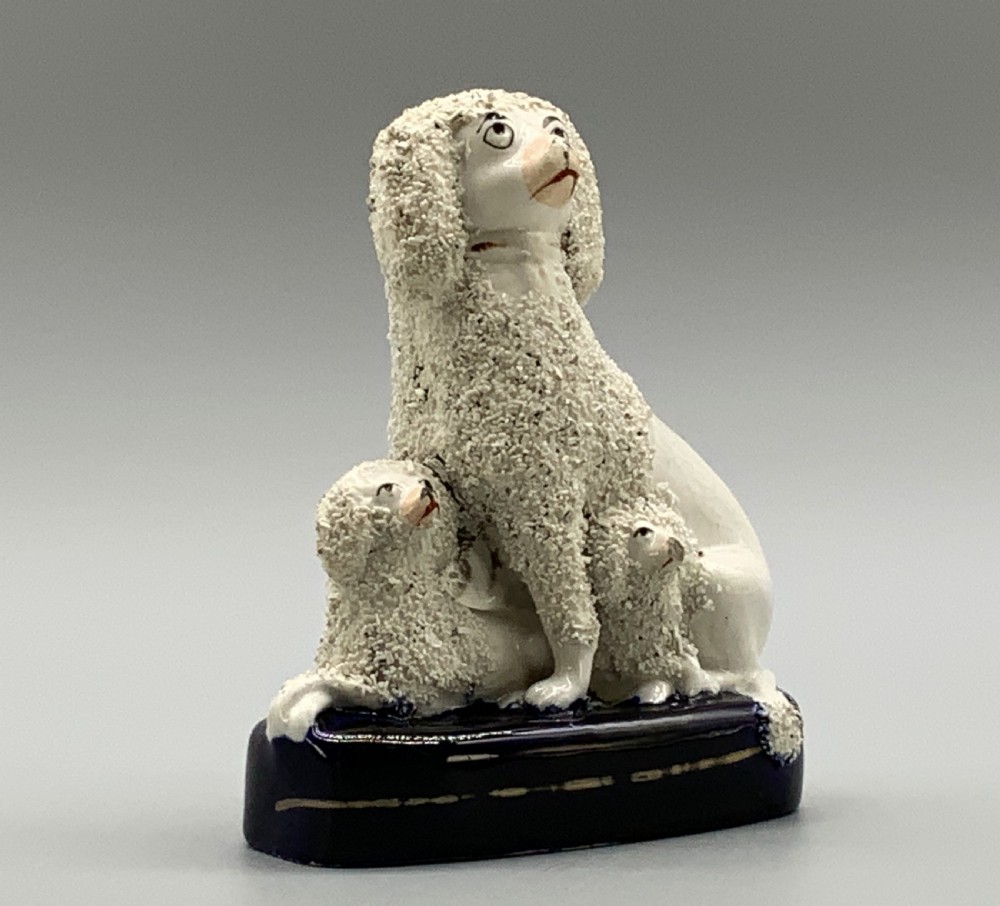 Circa 1910 Antique Staffordshire Pottery Poodle Family Figurine Statue
 View V