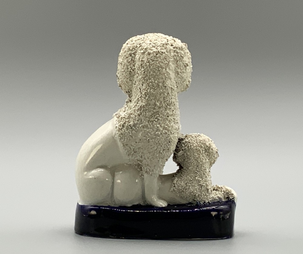 Circa 1910 Antique Staffordshire Pottery Poodle Family Figurine Statue
 View VIII