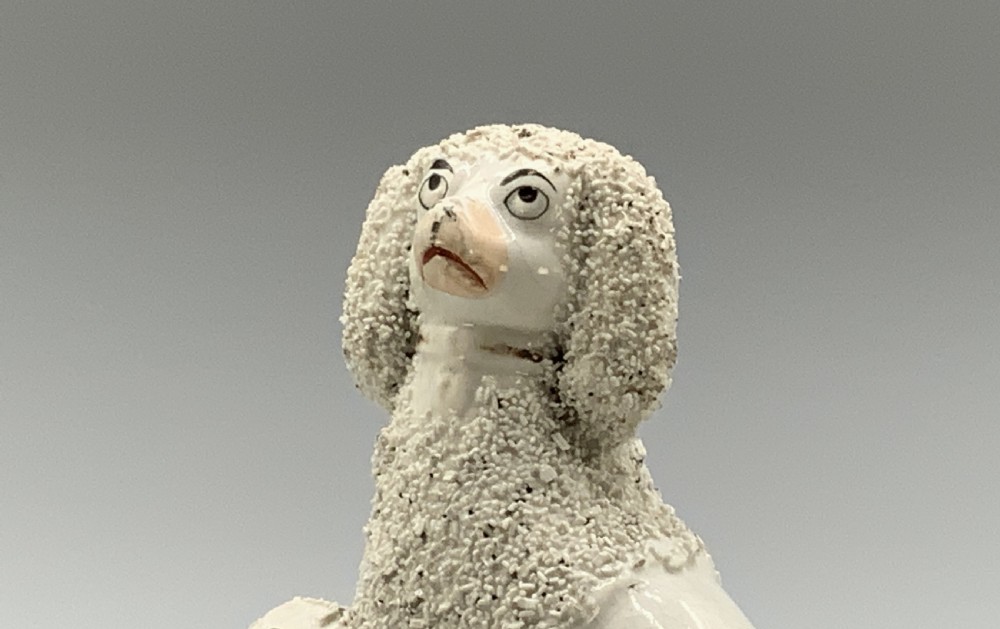 Circa 1910 Antique Staffordshire Pottery Poodle Family Figurine Statue
 View IX